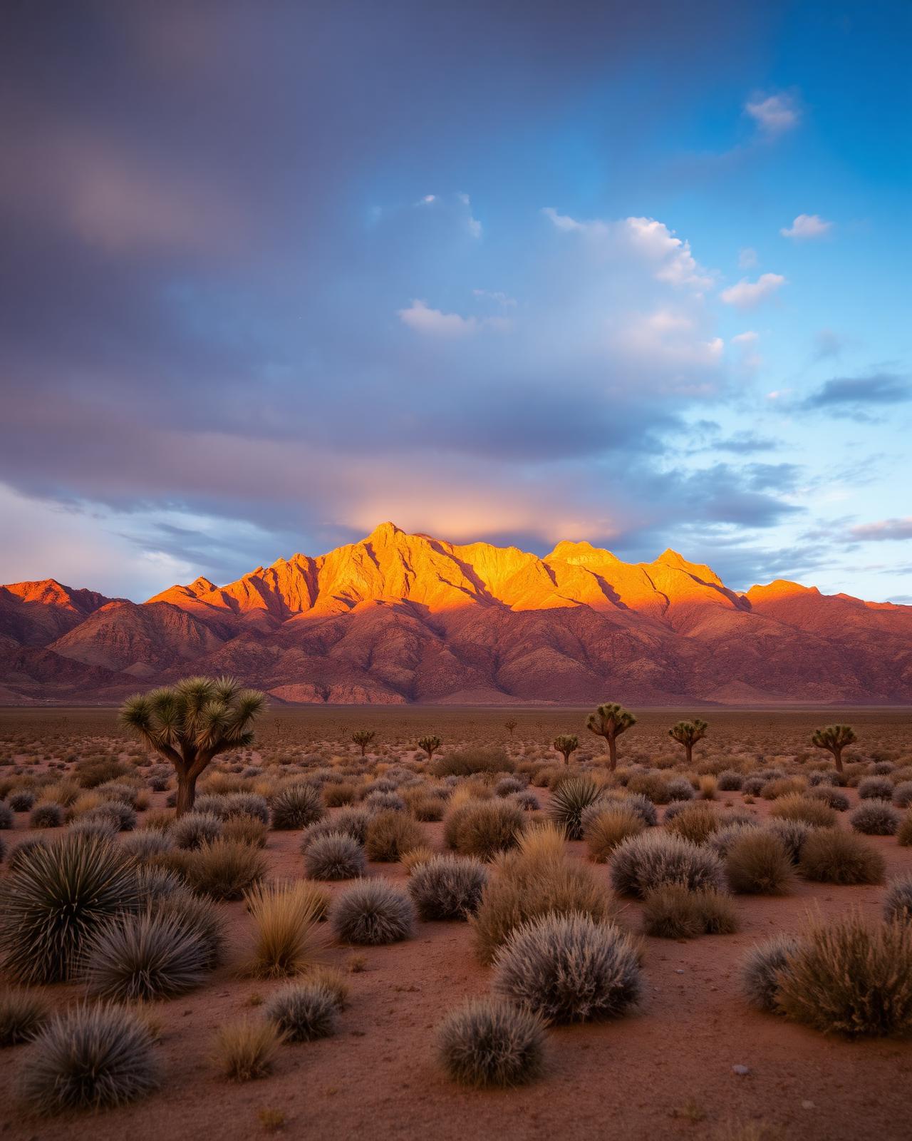Nopah Range mountains glowing at sunset over the Pahrump desert
